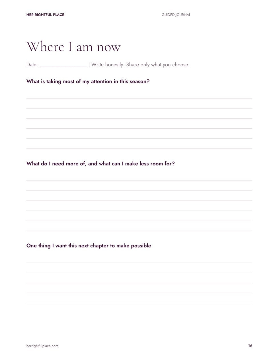 A guided journal page