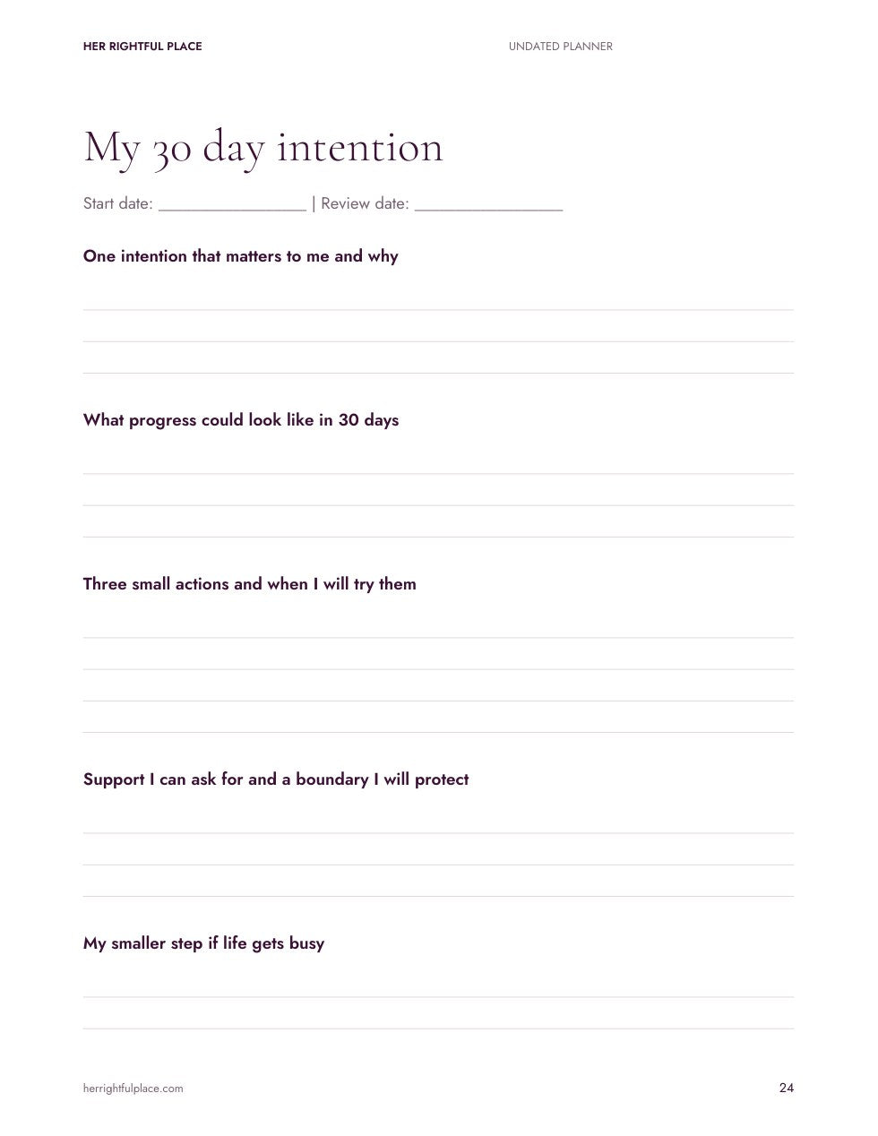 A 30-day planner page